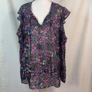 Libby Edelman Floral Cold Shoulder Blouse- NWT